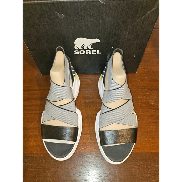 New Sorel Explorer Blitz Black White Strappy Sandals Women 6 New in box‎ - Picture 3 of 9